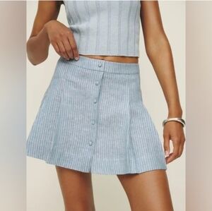 Reformation Carol Linen Pleated Mini Skirt